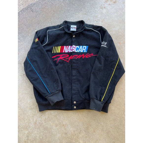 Vintage Nascar Racing Checkered Flag Sports Jacket 2XL Black D4 - Picture 1 of 6